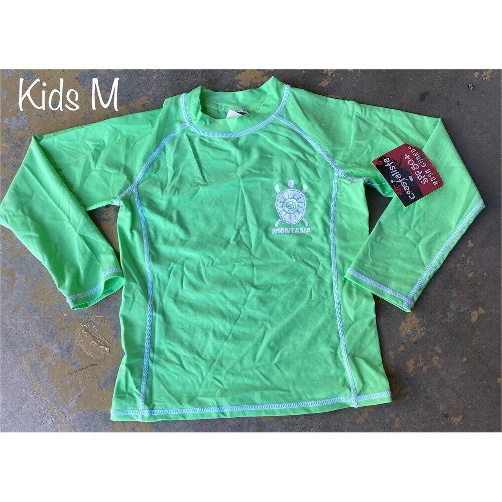 Coastalista Kids M Green Montana Turtle Rash Guard SPF 50+ Swim Shirt NWT
